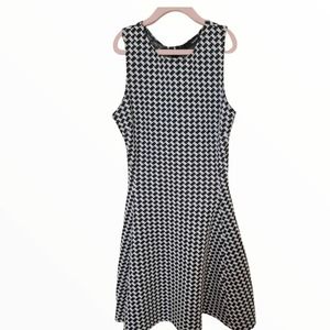 Aqua Hound's-tooth Fit to Flare Sleeveless Dress